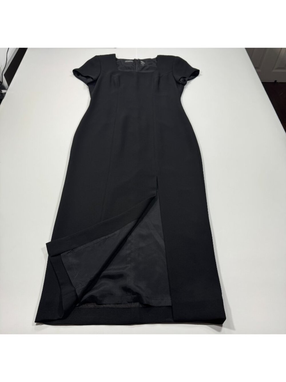 Liz Claiborne Dress Women's 8 Black Polyester Maxi Cap Sleeve Party Side-Slit